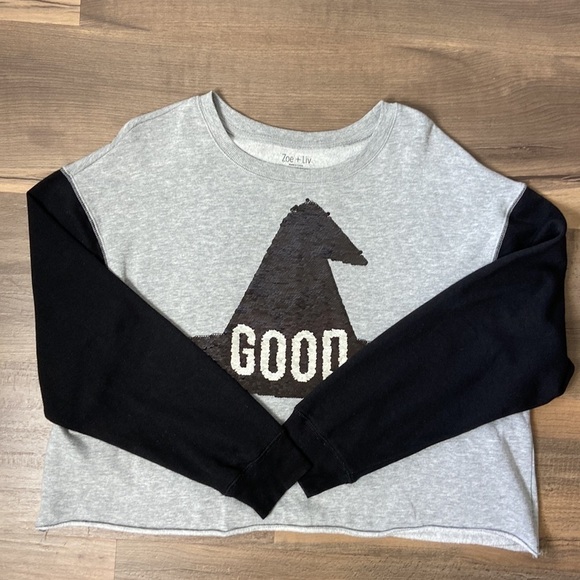 Zoe + Liv Womens Black & Grey Good Bad Flip Sequin Halloween Sweatshirt Size XXL - Picture 7 of 8